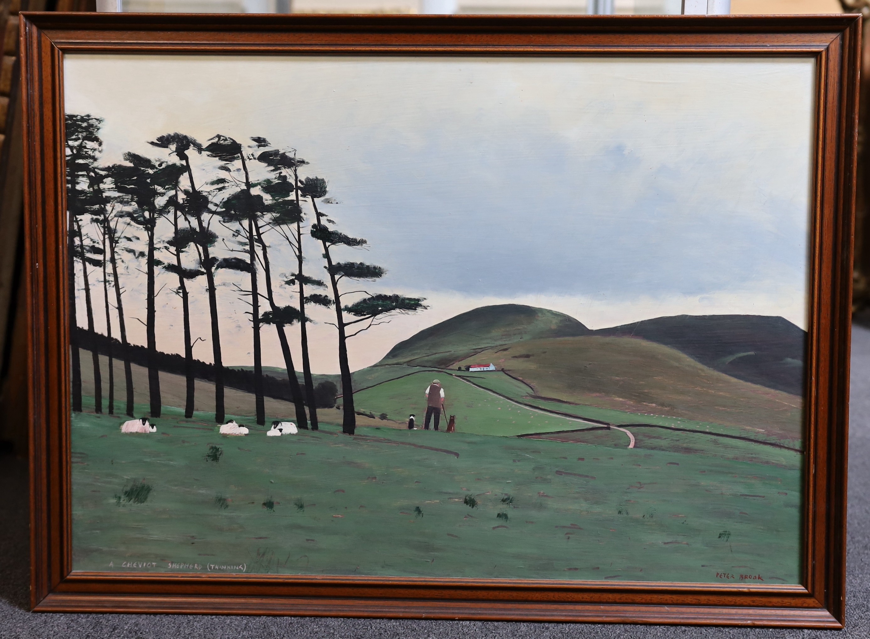 Peter Brook (1927-2009), 'A Cheviot Shepherd (Thinking)', oil on board, 50 x 70cm